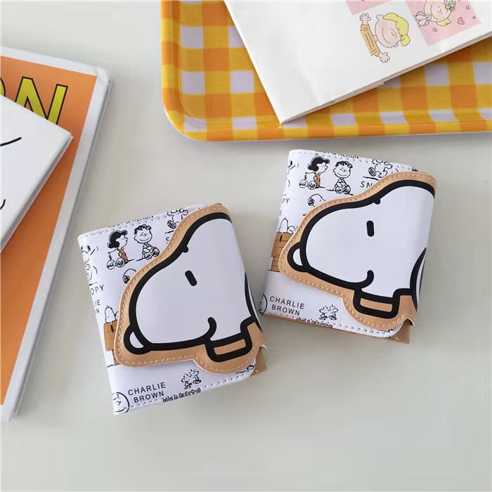 KAITIFEI Ví Nữ Mini Cầm Tay Ngắn đẹp Da PU Gấp Gọn In Hình Snoopy dễ thương Bóp đựng tiền