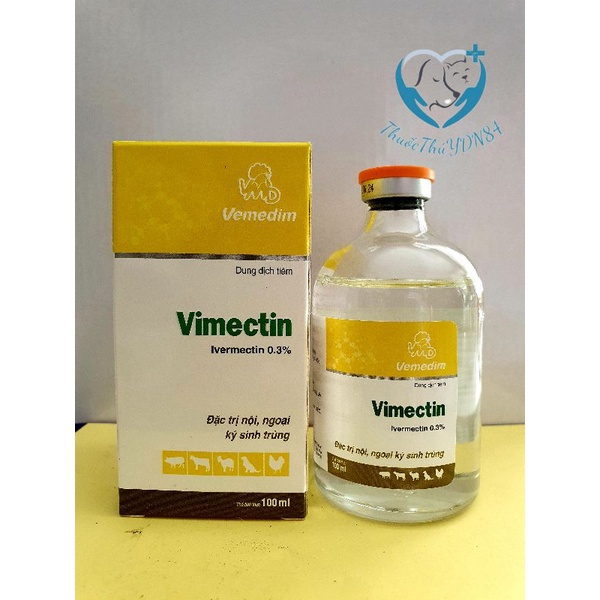 Vimectin 0.3% diệt ve ghẻ rận bọ chét nội ngoại kí sinh chó mèo chai 100ml vemedim