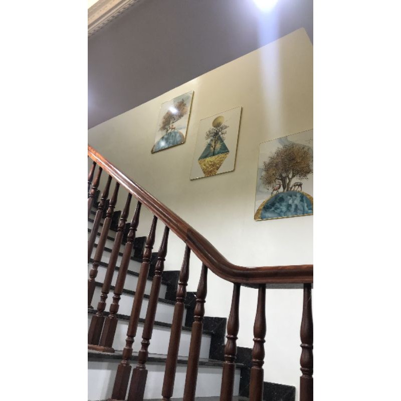 Ảnh thật siêu khuyến mại bộ ba tranh tráng gương cao cấp tuần lộc vàng dưới ánh trăng