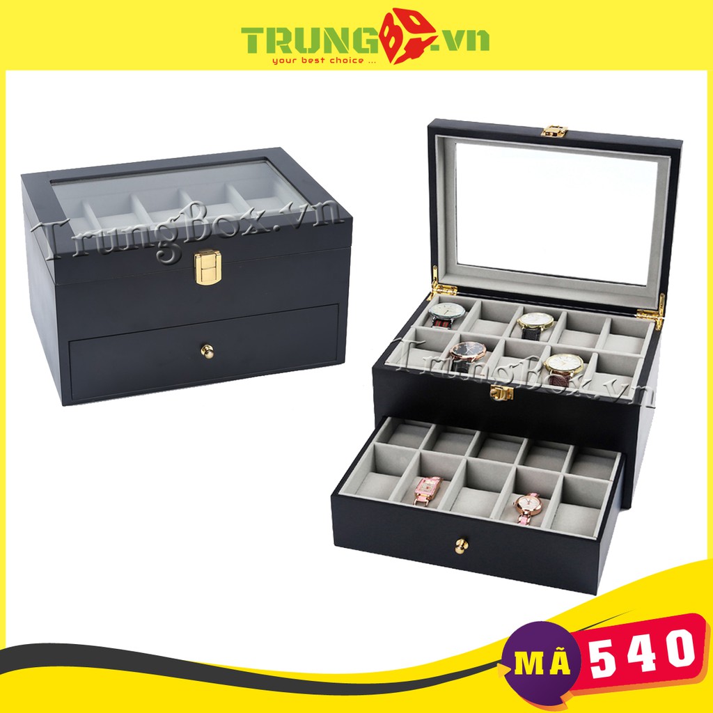 Hộp Đựng Đồng Hồ 20 Ngăn Vỏ Gỗ Sơn Mài - Mã 540