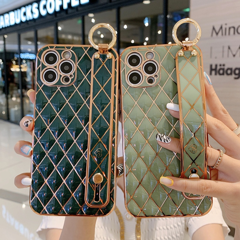 Ốp Điện Thoại Mềm Mạ Điện Chống Sốc Có Dây Đeo Cổ Tay Cho iPhone 12 11 13 Pro Max