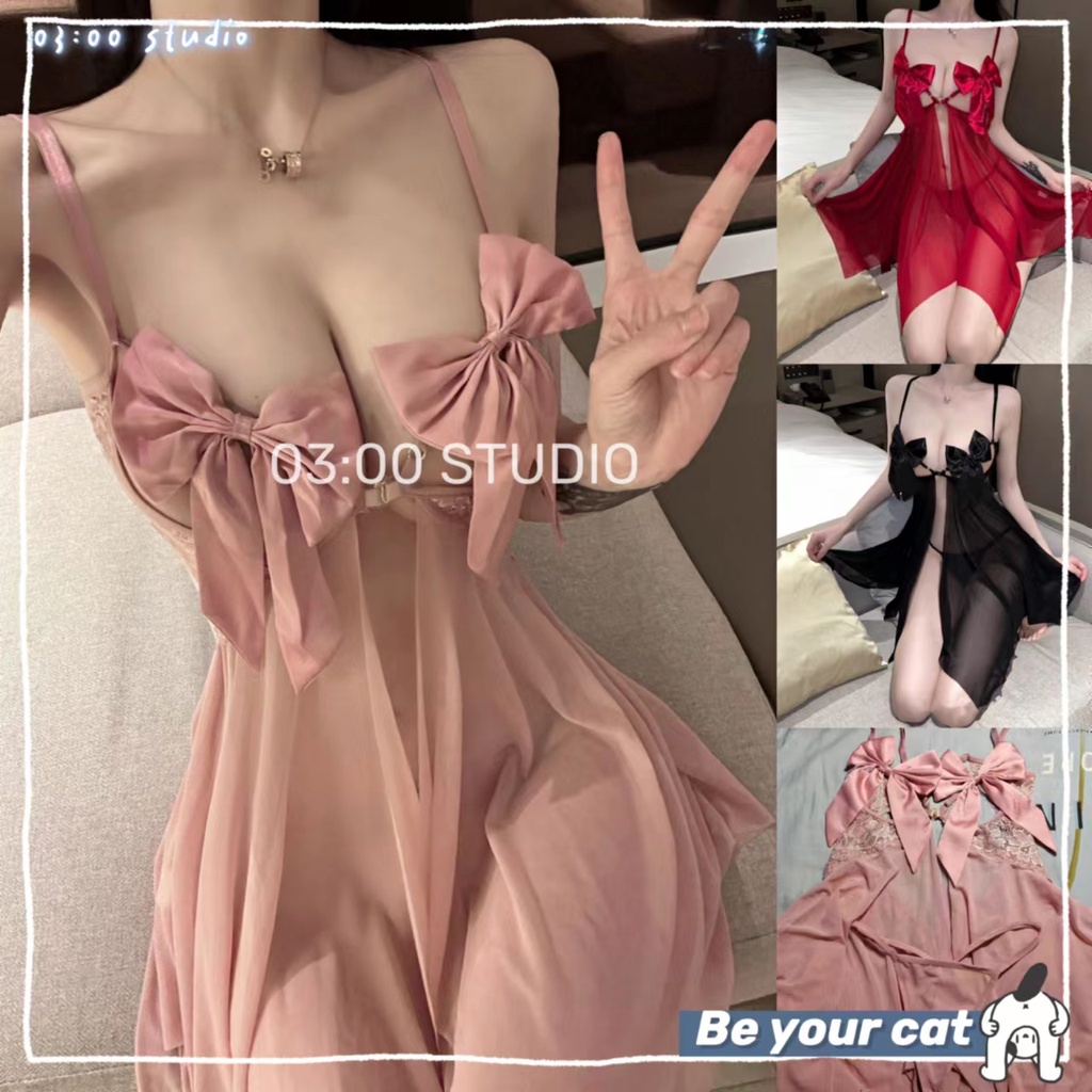 （Giao hàng bảo mật)🥑Đồ/đầm ngủ sexy🥑2 dây hở lưng cao cấp mặc nhà gợi cảm quyến rũ dễ thương đen + đỏ + hồng--047