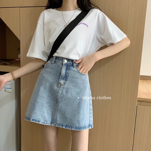 Chân váy bò ngắn chữ A jean denim lưng cao có túi hông phong cách Ulzzang Hàn Quốc - CV01 | BigBuy360 - bigbuy360.vn