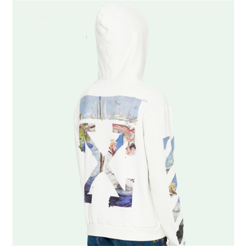 Áo khoác có mũ trùm họa tiết Off-White thời trang cao cấp cho nam/ nữ