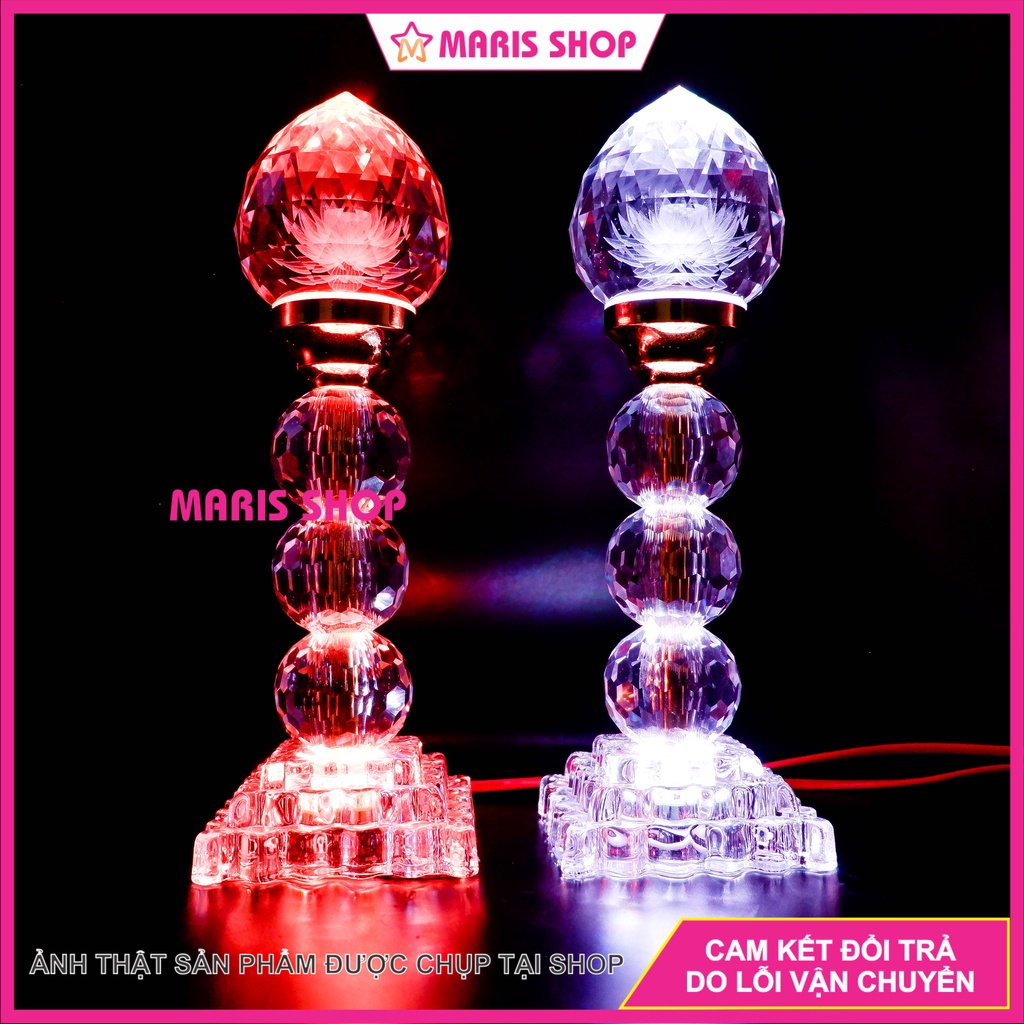 Đèn thờ hoa sen PHA LÊ nguyên khối toàn thân cao 28cm LED đổi màu cao cấp để bàn thờ [PHALE-X1-DAO]