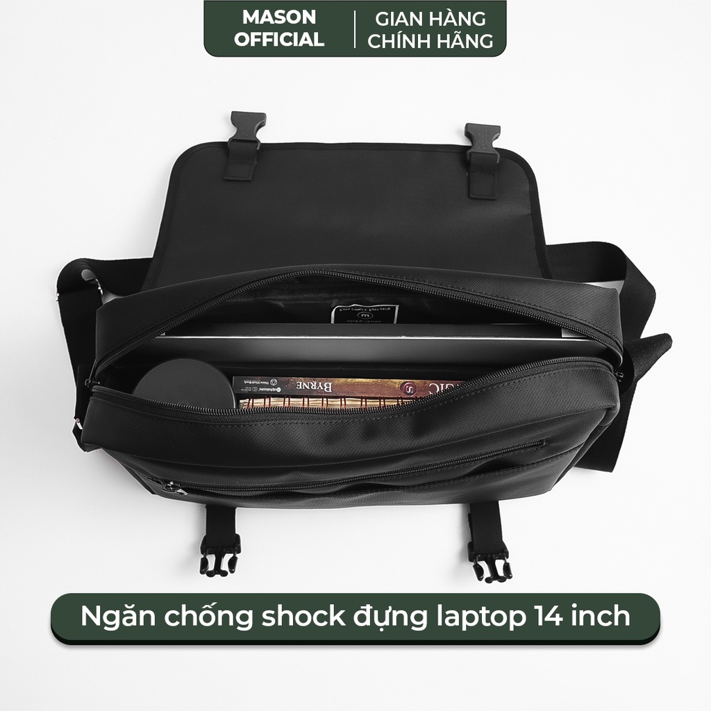 Túi đeo chéo nam nữ unisex đựng Laptop 14 inch Messenge Bag vải Oxford nhập khẩu chống thấm nước thương hiệu Mason - M27