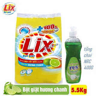 Bột giặt Lix 5.5kg HƯơng chanh tặng chai nước rửa chén Lix 400g