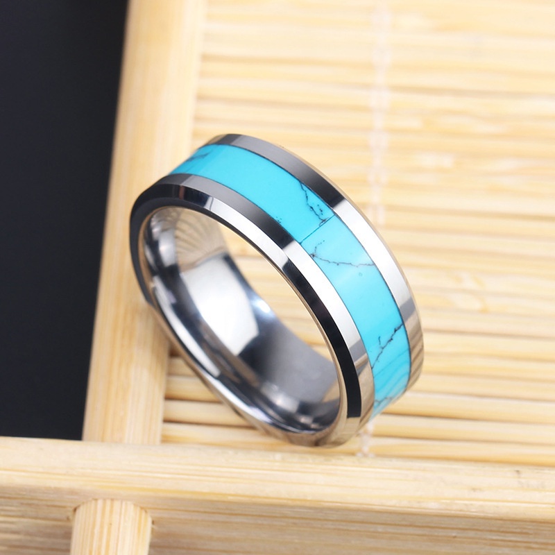 Nhẫn nam nữ tròn Kuu Studio màu bạc xanh thời trang chất Titan đẹp đơn giản không gỉ - Nhẫn Stock