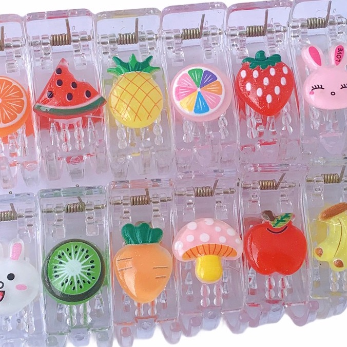 Sỉ 12 Kẹp Càng Cua Nhựa Trong Gắn Hình Hoa Quả 3D Xinh Xắn