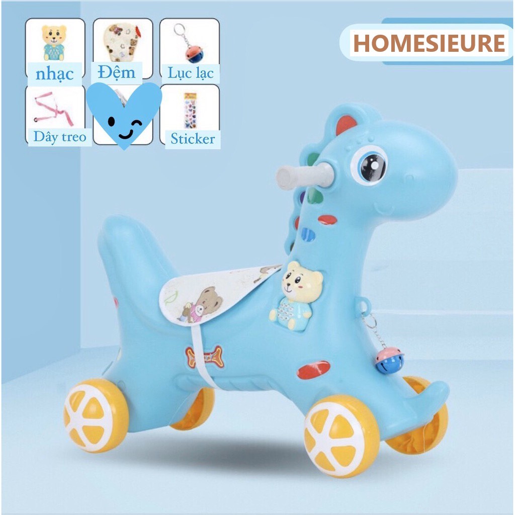 Ngựa Bập Bênh Cho Bé Yêu, Xe Ngựa Kiêm Chòi Chân 2IN1 Có Nhạc Cho Bé