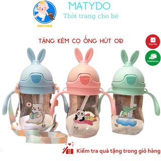 Bình nước cho bé MATYDO tay cầm kèm quai đeo bình uống nước cho bé đi học có ống hút mềm mại cao cấp cute BN01
