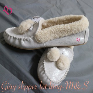 Giày slipper da lộn lót lông M&S - size bé lớn