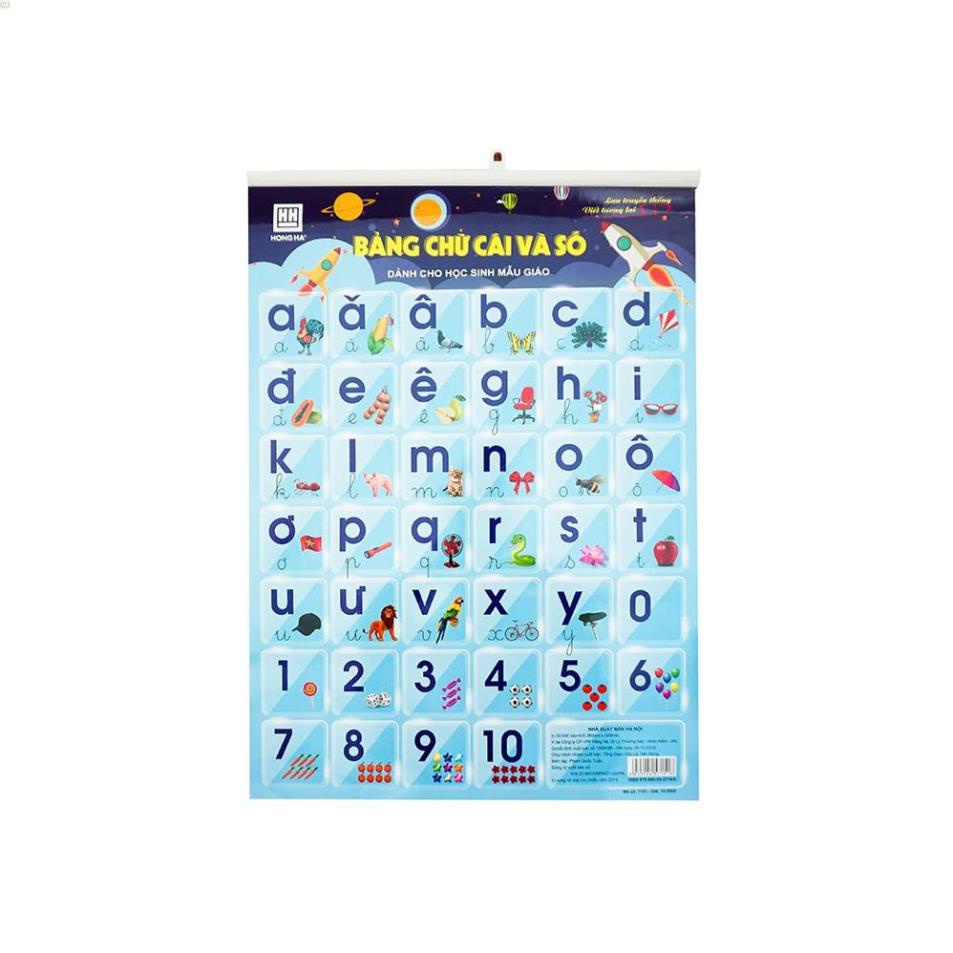 Bảng chữ cái và số mẫu giáo có nẹp treo Hồng Hà  .