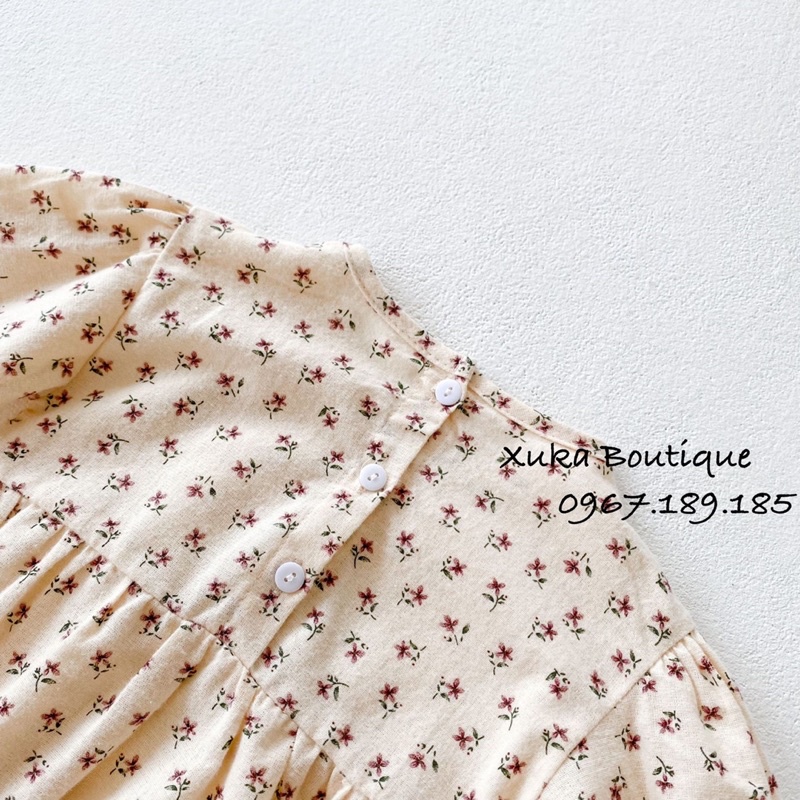 Váy Dài Tay Hoa Bé Gái - Bodysuit Giả Váy Cổ Ren Thêu Hoa Bé Gái Cao Cấp