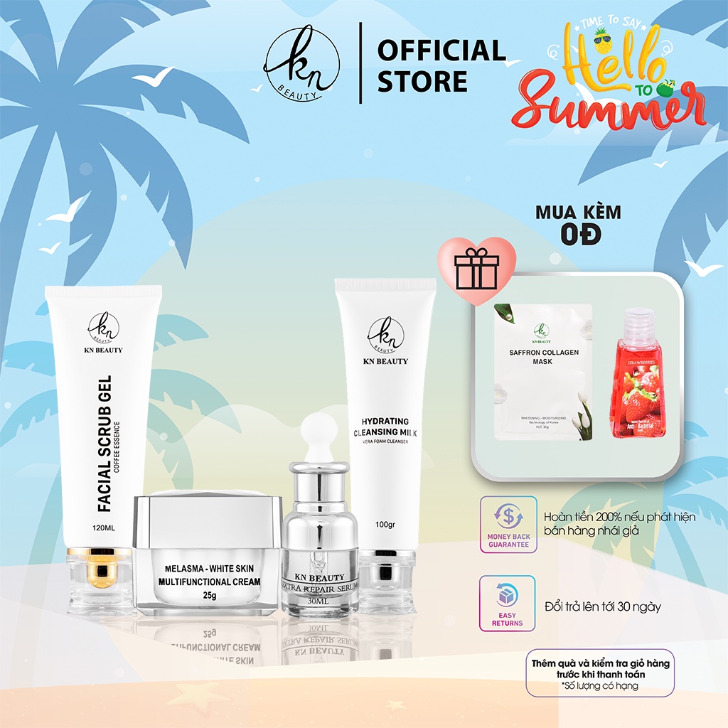 4 sản phẩm Ngừa Nám Trắng Da KN Beauty Kem dưỡng + Serum + Sữa rửa mặt + Tẩy tế bào chết