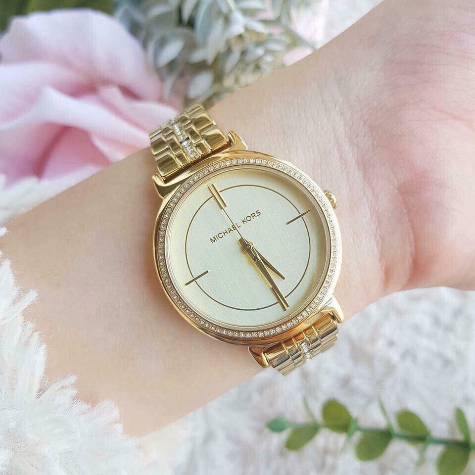 Đồng hồ nữ cao cấp đồng hồ nữ Michael Kors Cinthia Gold-Tone Watch MK3681-máy pin-Dây thép không gỉ-size