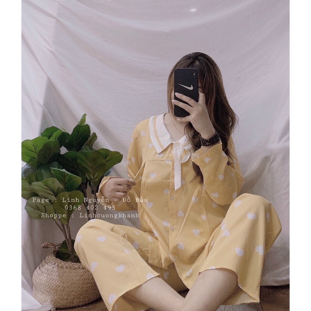 Bộ Bầu Và Sau Sinh Có Cổ Họa Tiết Sang Chảnh Dễ Thương Chất Lụa Mango, Bộ Đồ Cho Con Bú HT4627 Honey Mommy