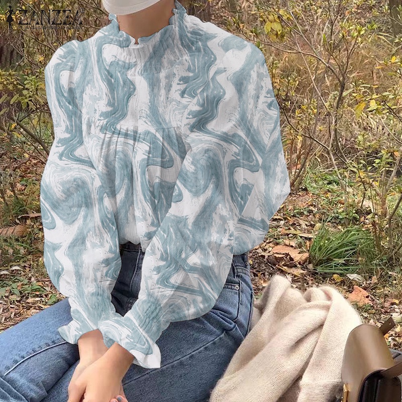 Áo kiểu ZANZEA tay dài cổ xếp ly dáng rộng thời trang cho nữ