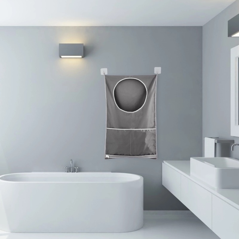 Giỏ Đựng Quần Áo Bẩn Dày Sức Chứa Lớn Chống Thấm Nước Có Móc Dán Cho Nhà Tắm