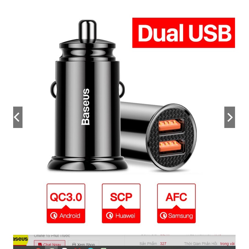 Tẩu sạc ô tô nhãn hiệu Baseus CCALL-ML01 tích hợp 2 cổng USB Car Charger - bảo hành 12 tháng