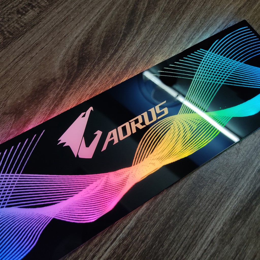 Tấm che nguồn PC Led RGB 5v ARGB logo Aorus, đồng bộ màu Hub Coolmoon, hình sóng vô cực