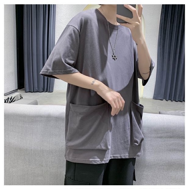 Áo thun basic tay lỡ form rộng unisex 2 túi | BigBuy360 - bigbuy360.vn