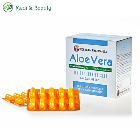 Combo 2 hộp Đẹp da, nhuận tràng, thải độc ALOE VERA  Sữa Ong chúa hộp 100 viên tặng áo mưa dù cao cấp Medibeauty