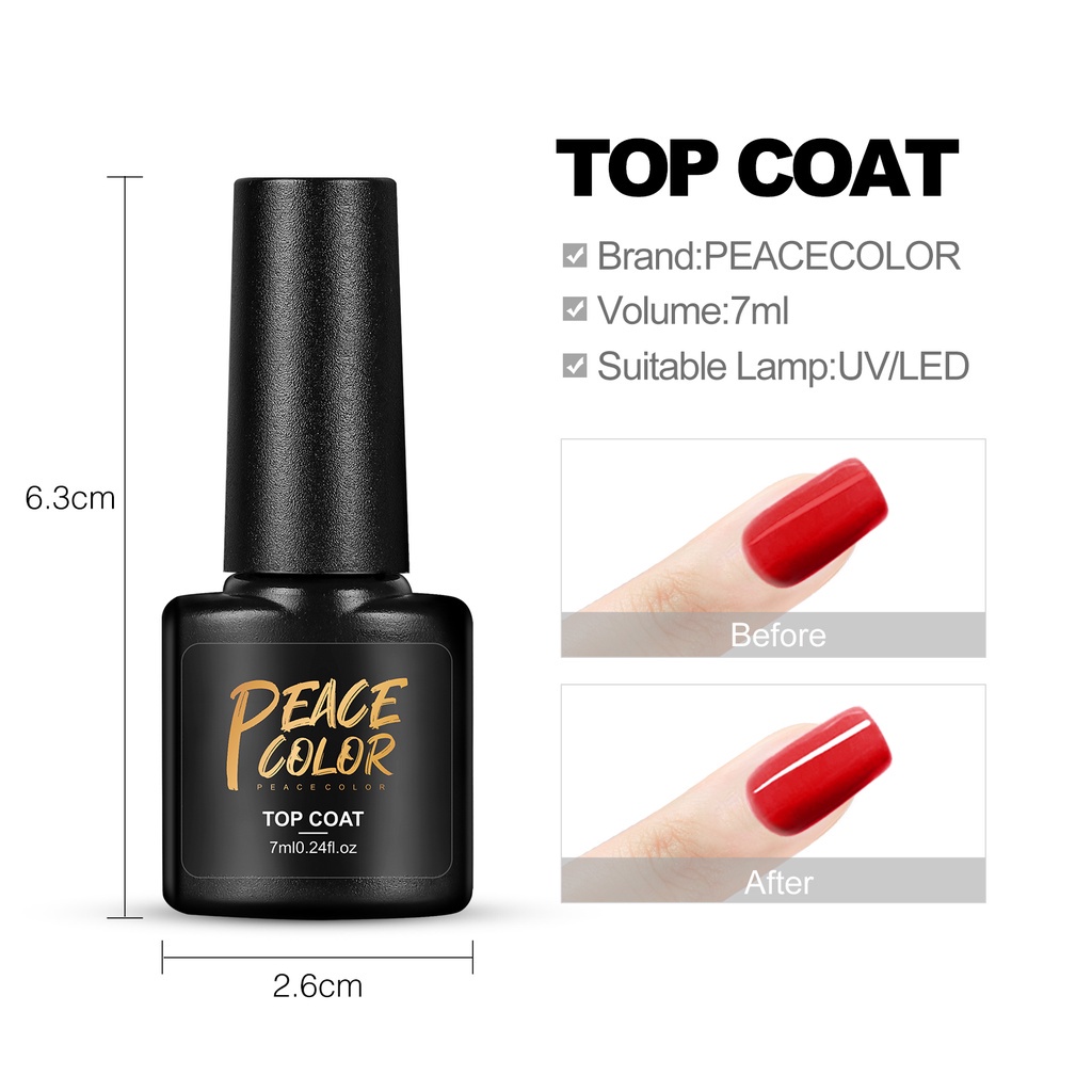 [Hàng mới về] Gel sơn bóng Peacecolor 7ml lâu trôi sấy khô bằng đèn dùng với sơn nền và sơn phủ làm móng tay nghệ thuật