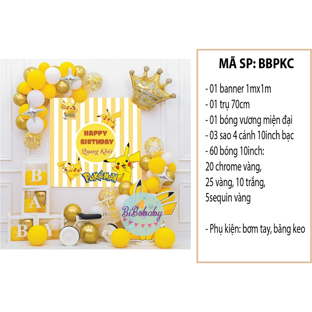 Sét bóng trang trí sinh nhật cho bé trai, bé gái chủ đề Pokemon, pikachu - BiBo baby
