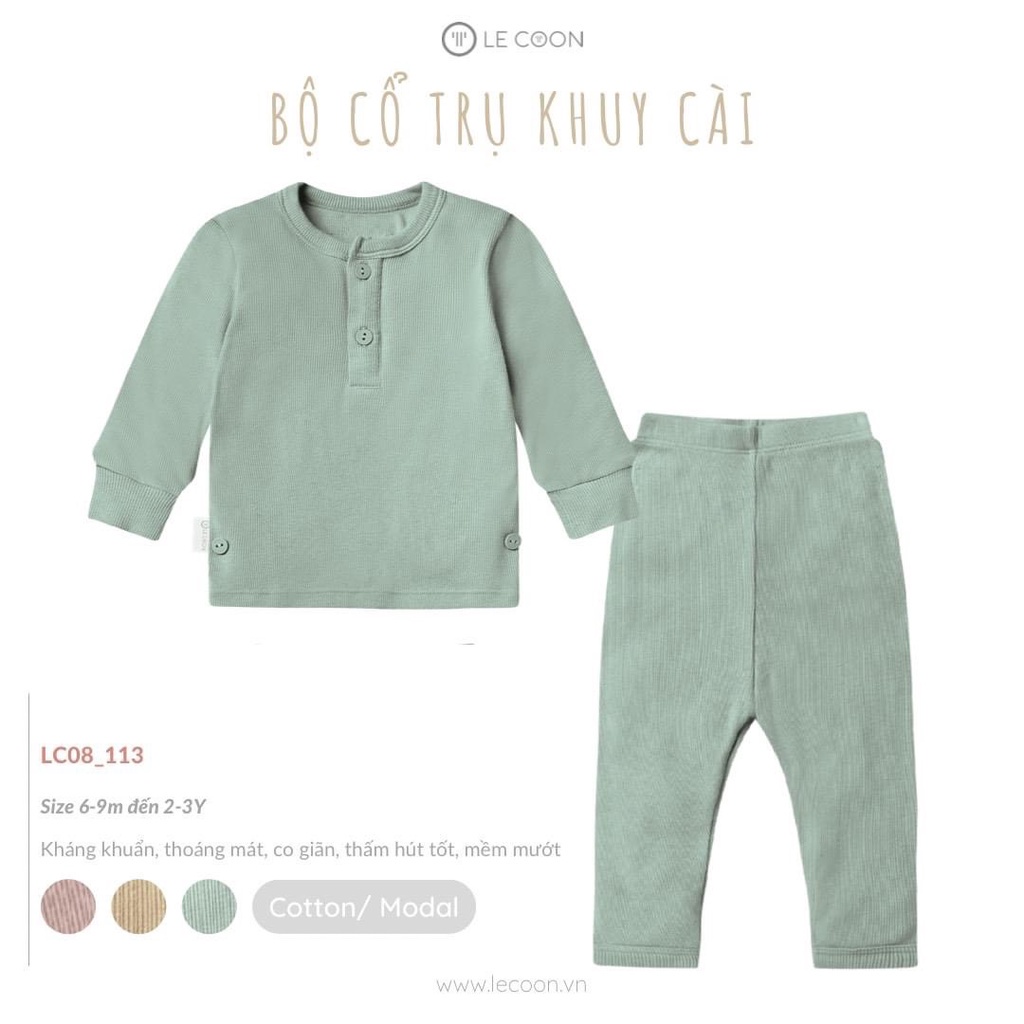 Le coon LC08113 Bộ quần áo dài tay cho bé trai bé gái Lecoon  bộ cổ trụ khuy cài
