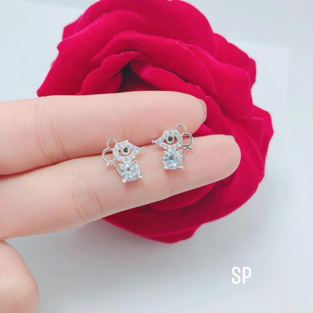 Bông tai chuột đính đá chuẩn bạc ta sáng đẹp