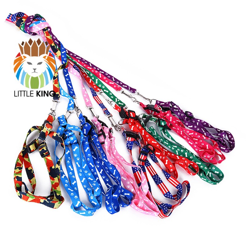 Dây dắt chó mèo kèm đai yếm vải mỏng bản 1cm cho chó mèo cỡ nhỏ Little King pet shop