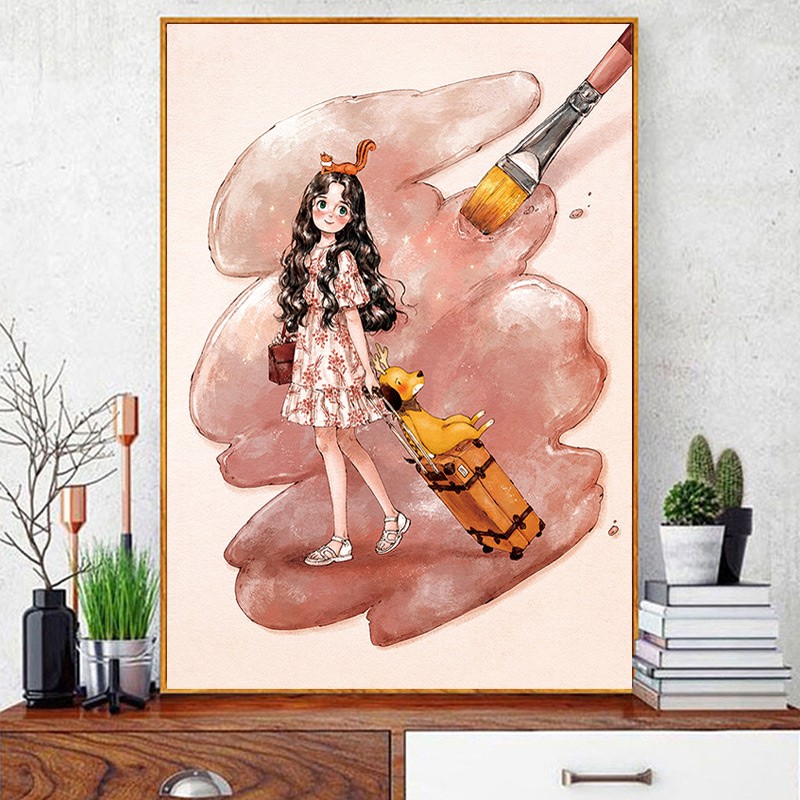 Tranh Thêu Chữ Thập Forest Girl Dreamy Pink