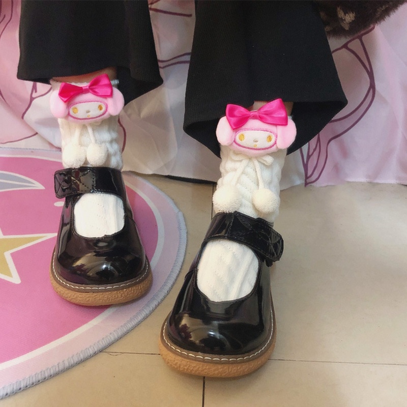 Tất dệt kim họa tiết hoạt hình đính nơ phong cách harajuku đáng yêu cho nữ