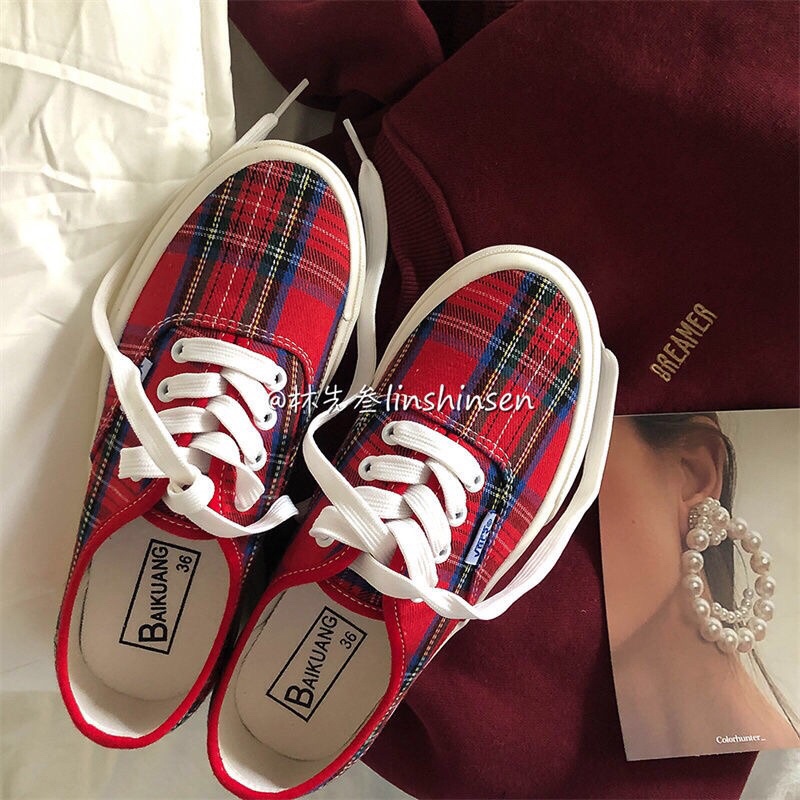 Giày Dây Kẻ caro đỏ Canvas | Ảnh thật cuối