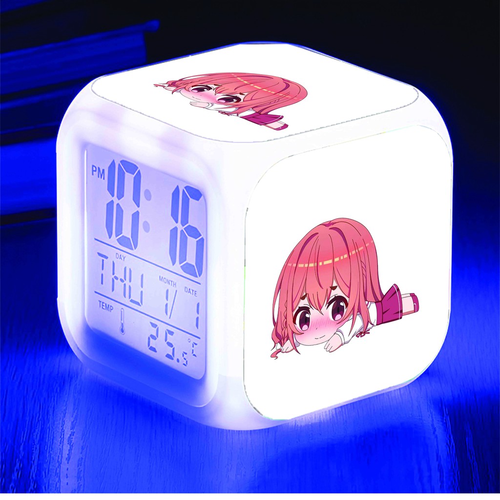 Đồng hồ báo thức để bàn in hình Kanojo Okarishimasu DỊCH VỤ THUÊ BẠN GÁI đèn LED đổi màu chibi anime