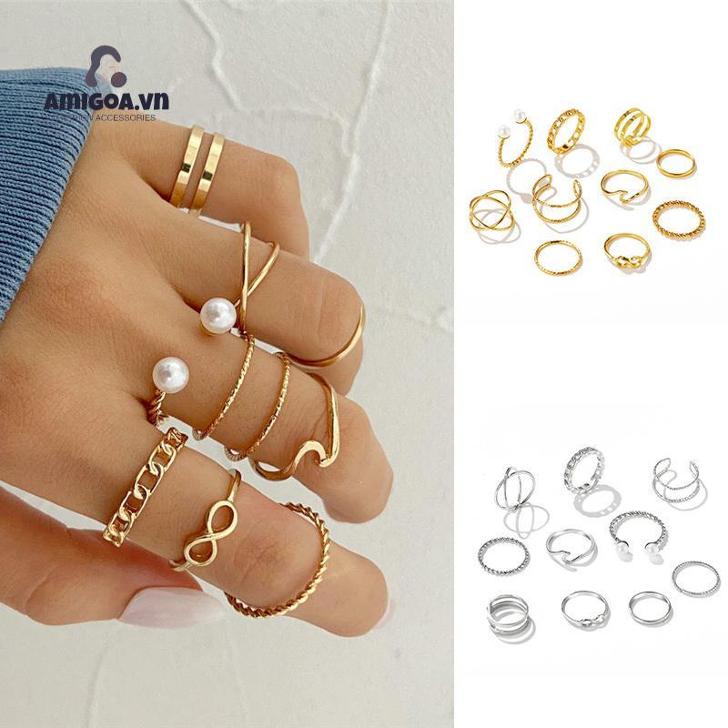 ✨✨Bộ 10 Nhẫn Đeo Khớp Ngón Tay Đính Hạt Ngọc Trai Đơn Giản Sáng Tạo Cho Nữ