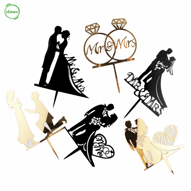 Tấm Ghim Trang Trí Bánh Kem Hình Cô Dâu Chú Rể Mr Mrs