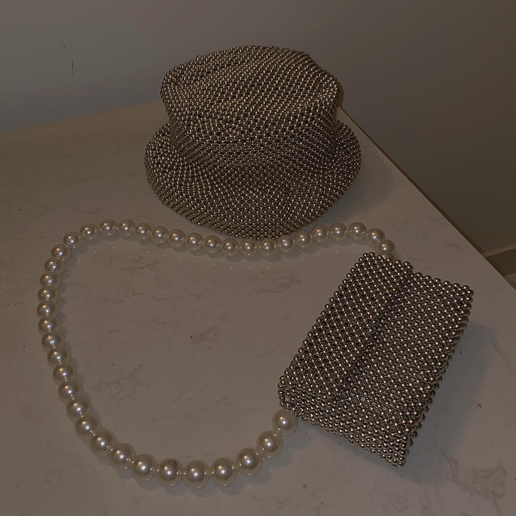 Lily Sliver Set | Combo Túi Mini Box Kèm Mũ Metalic Phong Cách Hàn Quốc