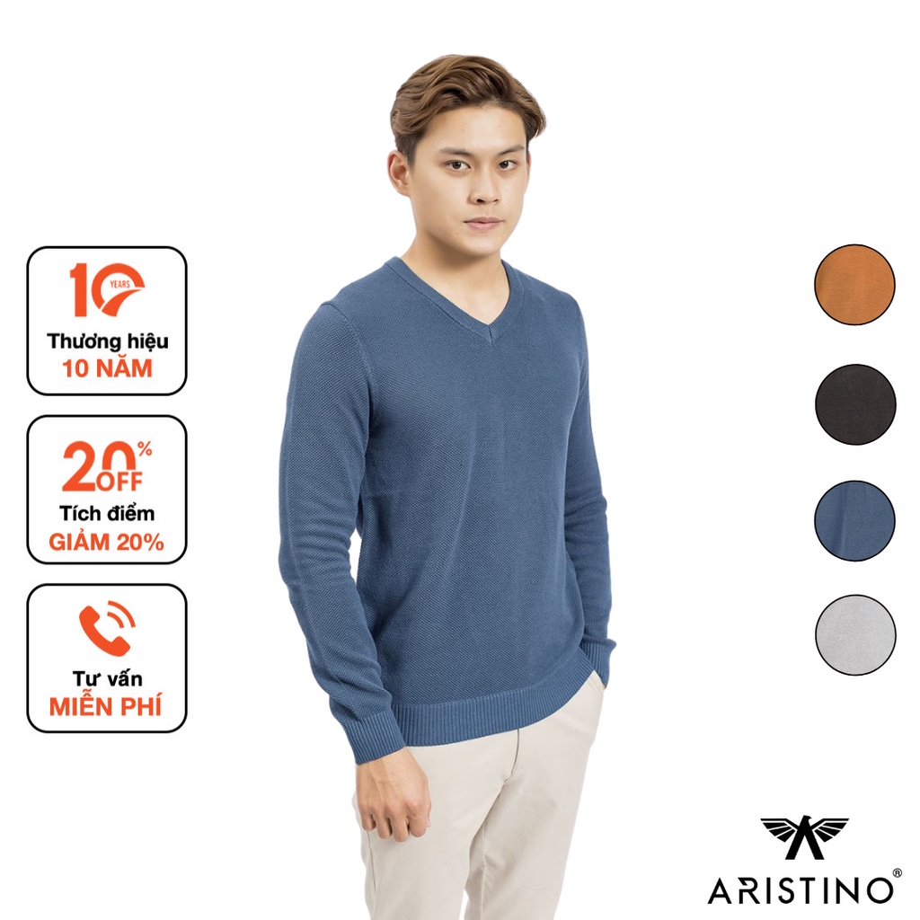 Áo len nam Aristino thiết kế cổ tim basic, họa tiết dệt nổi tinh tế - AWO012W8