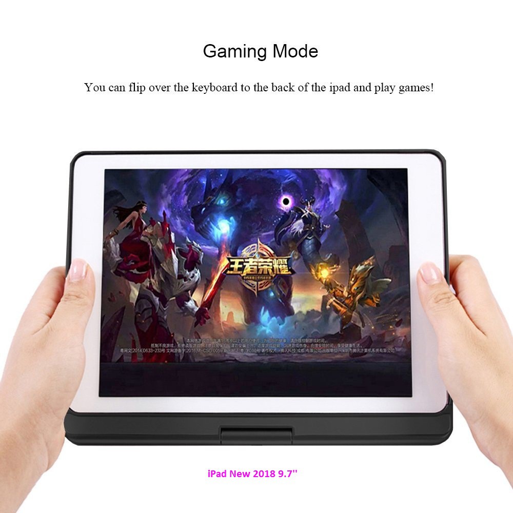 Bàn phím kiêm ốp lưng cho iPad New 2018 9.7'' xoay 360 độ (Đen).Sản phẩm hot năm 2018 Tặng tai nghe