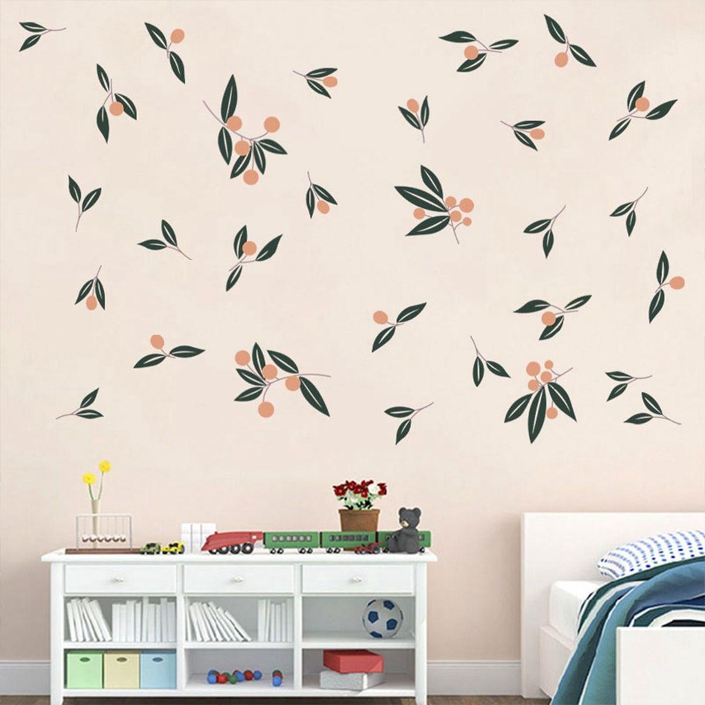 Miếng Dán Tường Trang Trí Phòng Khách DIY Hình Lá Cây Cam Trái Cây