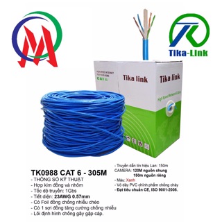 Thùng dây cáp mạng cat 6 bootroom 1 lớp bọc bác Tika-link 0988 dài 305m, tiết diện 0.57