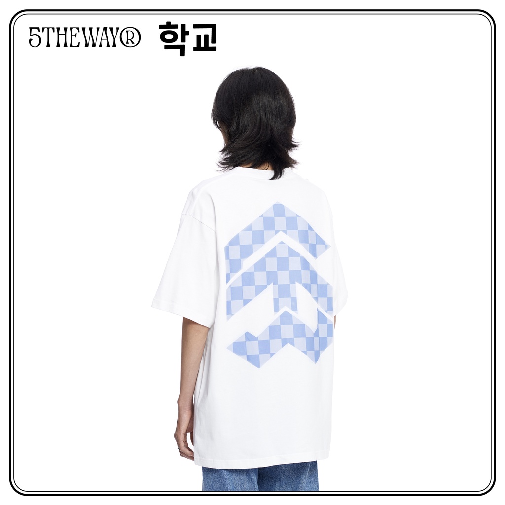 Áo thun 5THEWAY /checkerboard/ New Tee hoạ tiết caro màu trắng xanh