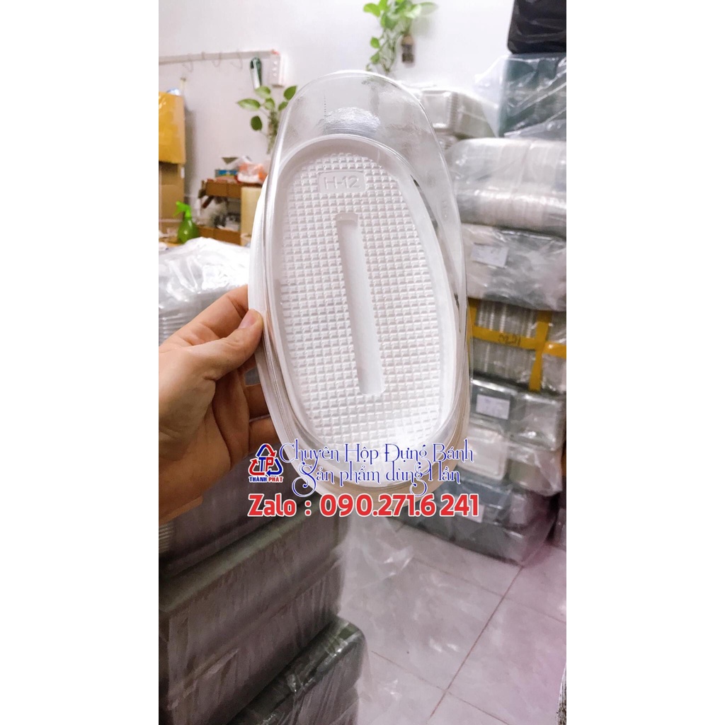 50 Hộp oval đế trắng H12 đựng bánh mì hoa cúc - Hộp oval đựng bánh gato flan - râu câu cá chép