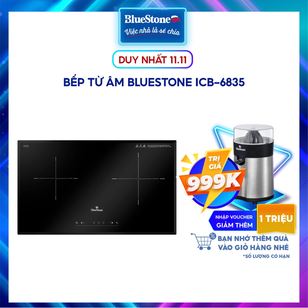 [Mã ELBLUEN11 giảm 8% đơn 500K] [Miễn phí lắp đặt HCM HN] Bếp Âm Từ Đôi Bluestone ICB-6835 (5200W)
