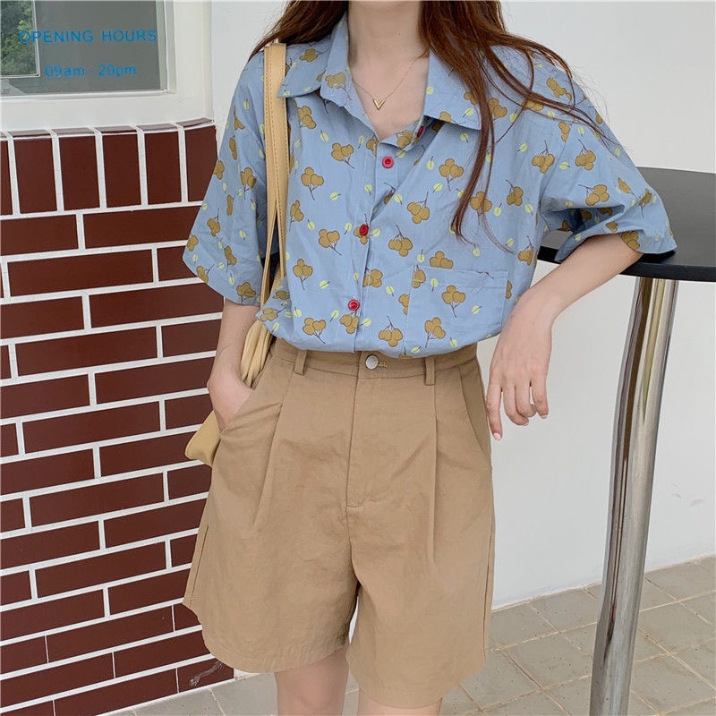 Áo Sơ Mi Tay Ngắn Cổ Bẻ In Họa Tiết Thời Trang