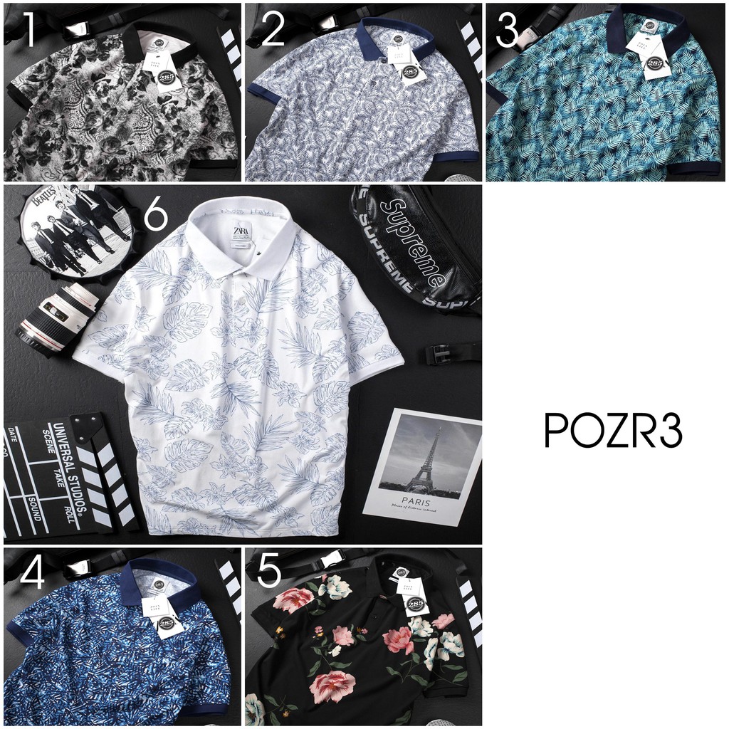 POZR3Áo thun có cổ họa tiết slimfit po.lo họa tiết Z.R 1 chiếc áo thun bông dòng vải thun cotton láng mịn cao cấp