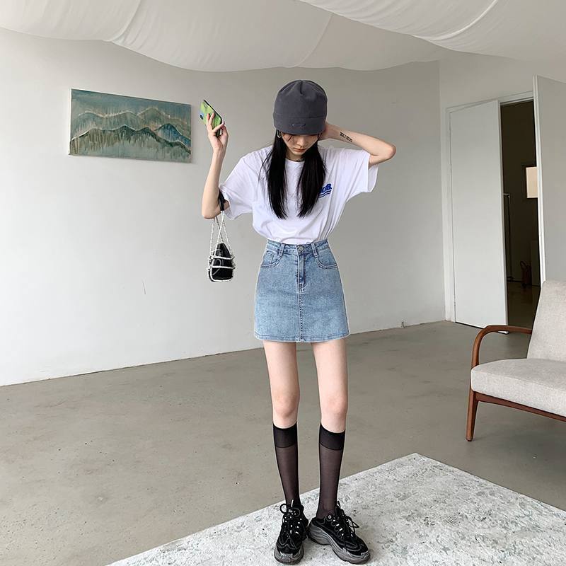 COZOK Váy Ngắn Lưng Cao Bằng Vải Denim Kiểu Dáng Đơn Giản Hợp Thời Trang