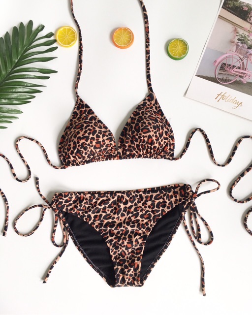 Bikini hai mảnh basic tam giác da beo sexy